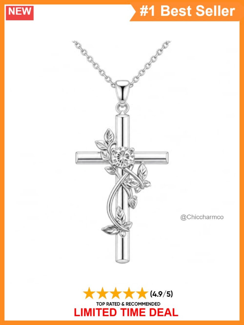 925 Sterling Silver Butterfly Cross Necklace Cubic Zirconia 18K Plated